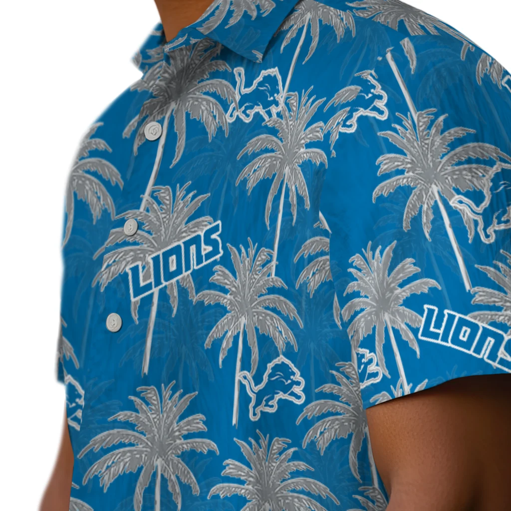 Detroit Lions Hawaiian Shirt - Palm Tree Motif detroit lions palm grove blue hawaiian shirts trendy