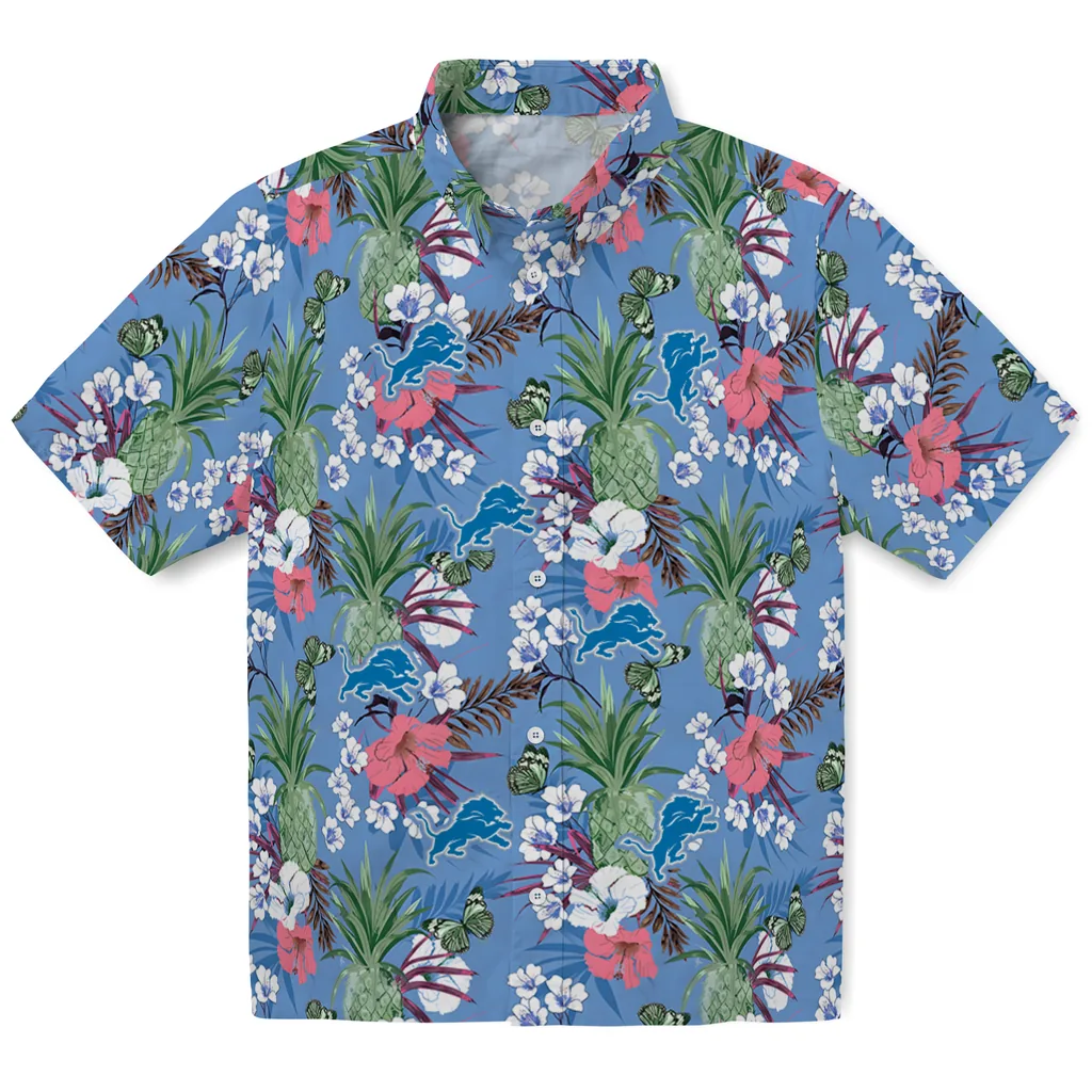 Detroit Lions Hawaiian Shirt - Pineapple Bouquet detroit lions pineapple bouquet best sky blue hawaiian shirts best selling