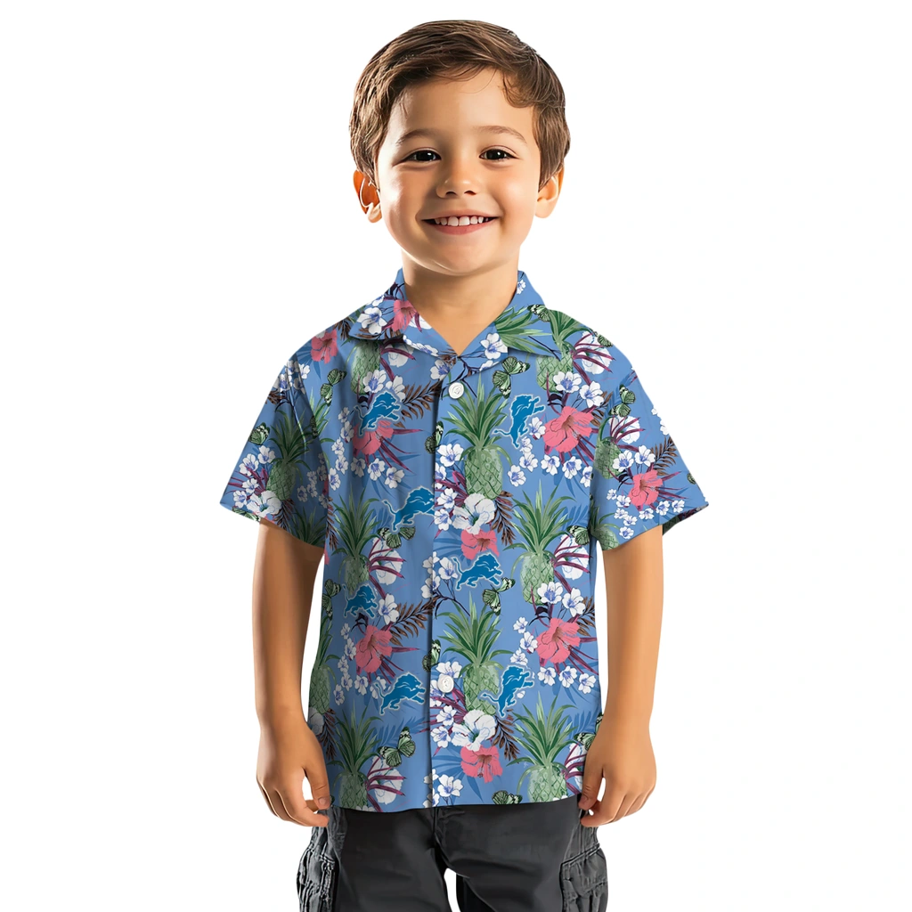 Detroit Lions Hawaiian Shirt - Pineapple Bouquet detroit lions pineapple bouquet best sky blue hawaiian shirts top rated