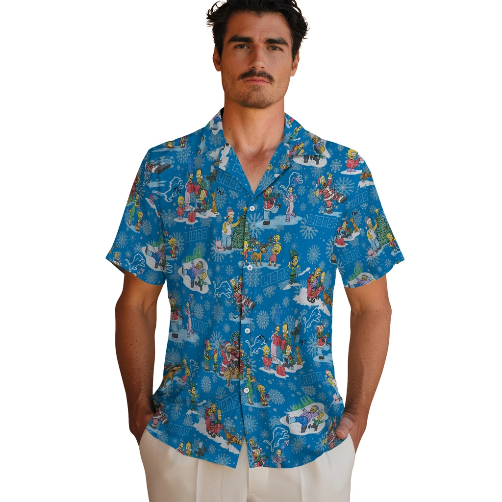 Detroit Lions Hawaiian Shirt - Simpsons Christmas detroit lions simpsons christmas blue hawaiian shirts fashion forward