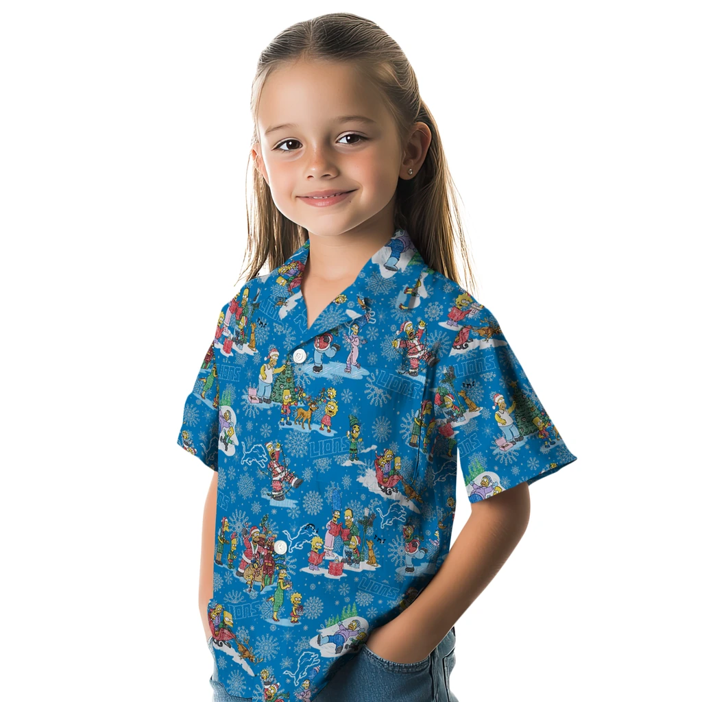 Detroit Lions Hawaiian Shirt - Simpsons Christmas detroit lions simpsons christmas blue hawaiian shirts premium grade