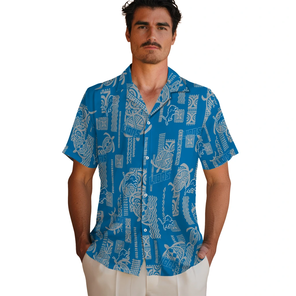 Detroit Lions Hawaiian Shirt - Turtle Lines detroit lions turtle lines blue hawaiian shirts fashion forward