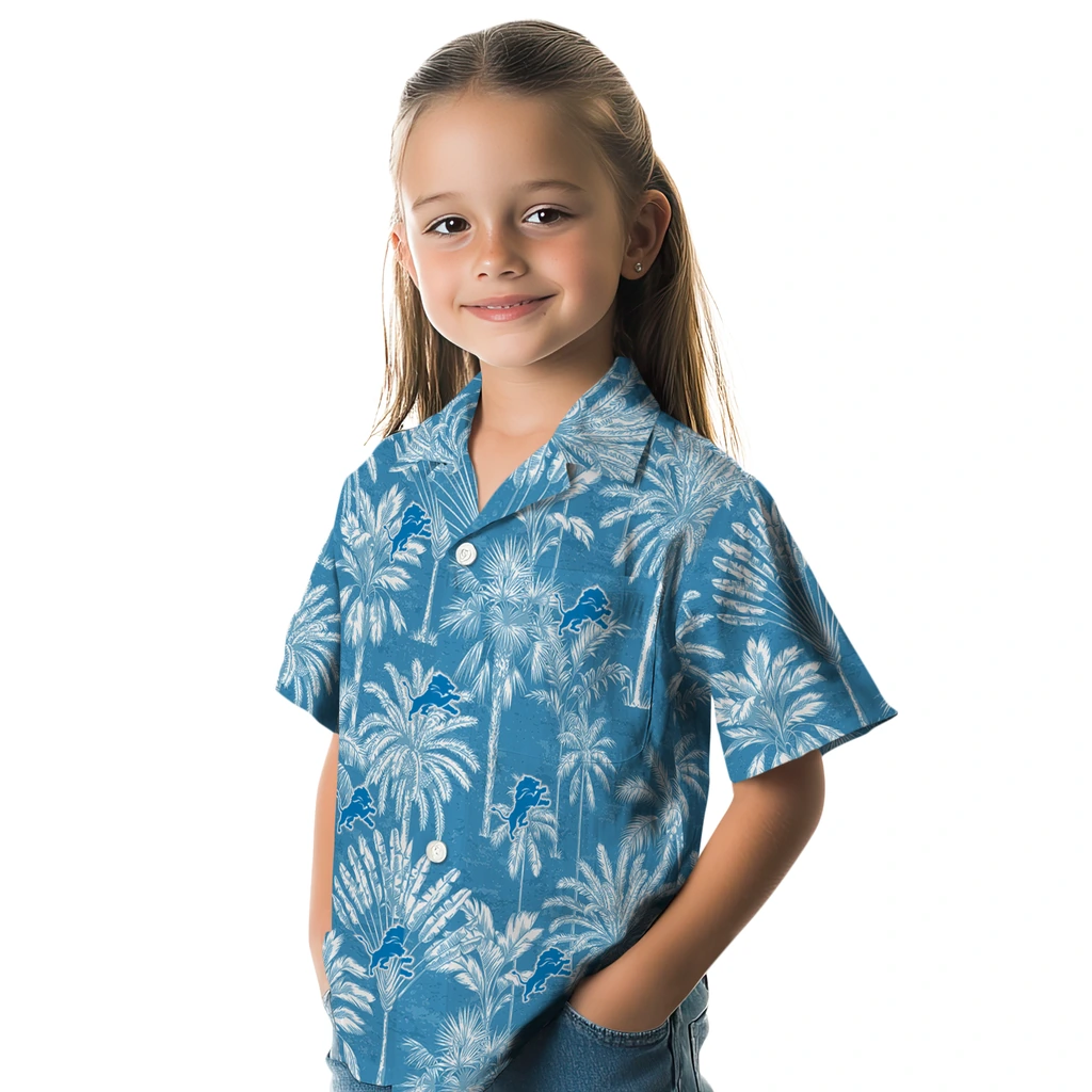 Detroit Lions Hawaiian Shirt - Vintage Palm Tree detroit lions palm shadows blue hawaiian shirts premium grade