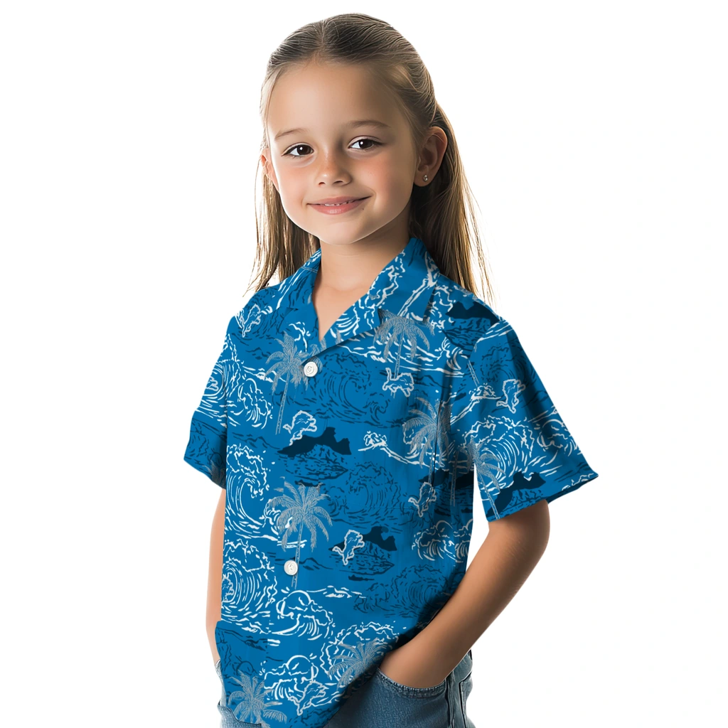 Detroit Lions Hawaiian Shirt - Wave Palm detroit lions wave palm blue hawaiian shirts premium grade