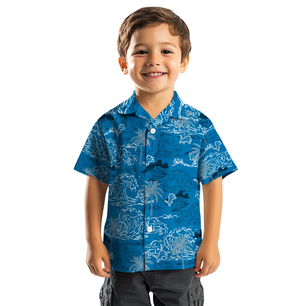 Detroit Lions Hawaiian Shirt - Wave Palm detroit lions wave palm blue hawaiian shirts top rated