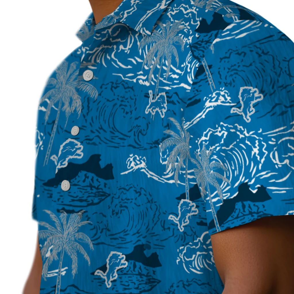 Detroit Lions Hawaiian Shirt - Wave Palm detroit lions wave palm blue hawaiian shirts trendy