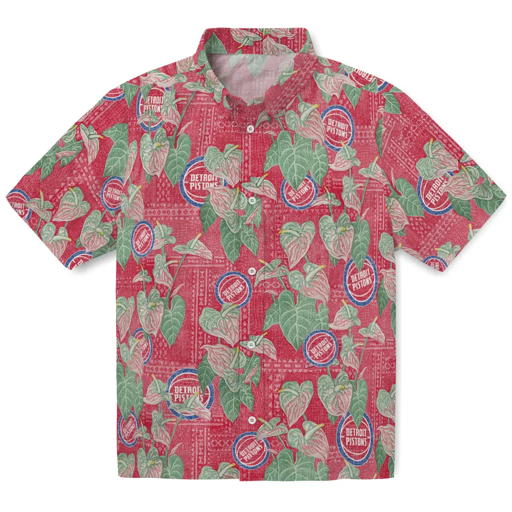 Detroit Pistons Hawaiian Shirt - Anthurium Overlay detroit pistons anthurium overlay red hawaiian shirts best selling