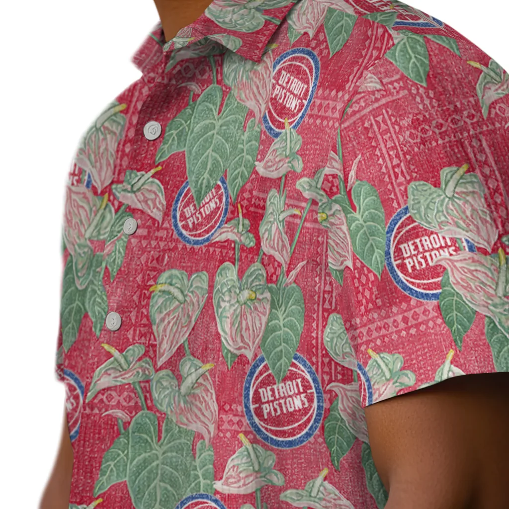 Detroit Pistons Hawaiian Shirt - Anthurium Overlay detroit pistons anthurium overlay red hawaiian shirts trendy