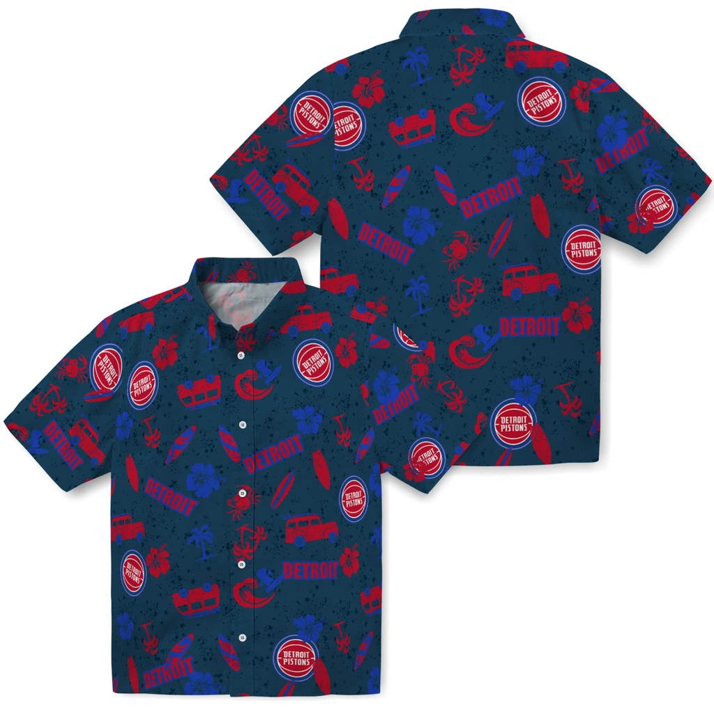 Detroit Pistons Hawaiian Shirt - Beach Vibe detroit pistons beach vibe navy hawaiian shirts high quality