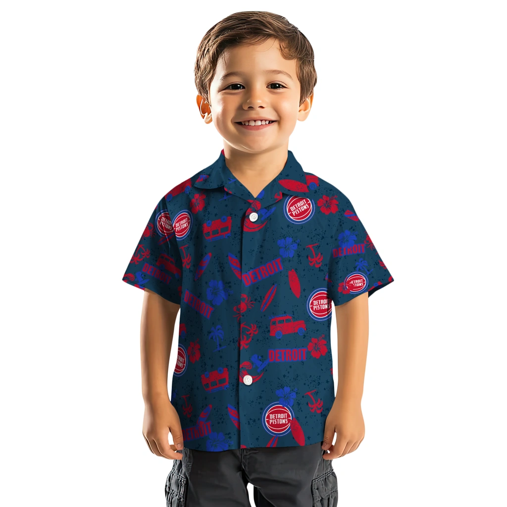 Detroit Pistons Hawaiian Shirt - Beach Vibe detroit pistons beach vibe navy hawaiian shirts top rated
