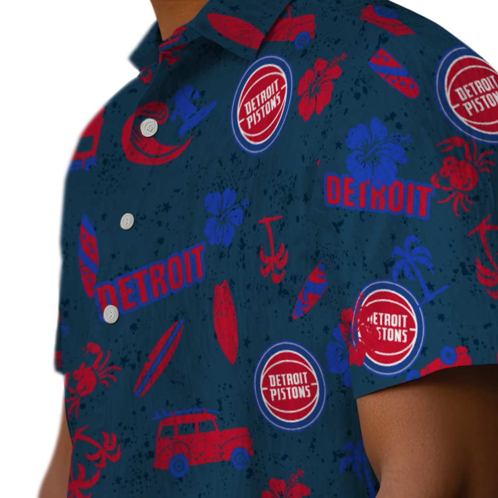 Detroit Pistons Hawaiian Shirt - Beach Vibe detroit pistons beach vibe navy hawaiian shirts trendy