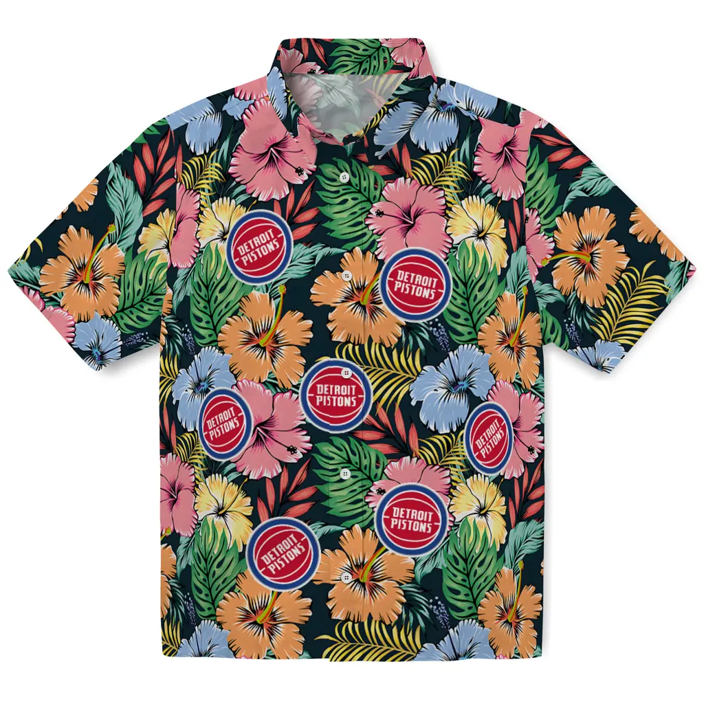 Detroit Pistons Hawaiian Shirt - Brilliant Hibiscus Garden detroit pistons brilliant hibiscus garden hawaiian shirts best selling