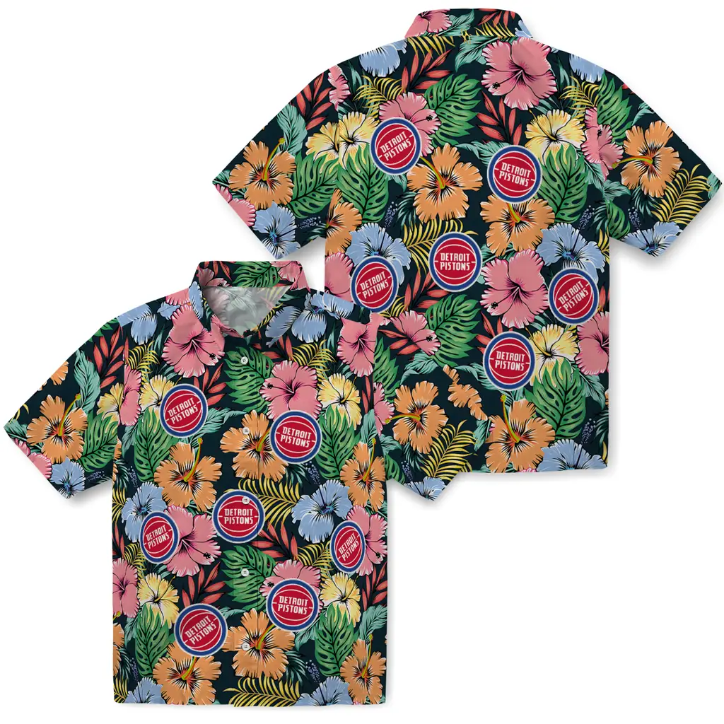 Detroit Pistons Hawaiian Shirt - Brilliant Hibiscus Garden detroit pistons brilliant hibiscus garden hawaiian shirts high quality