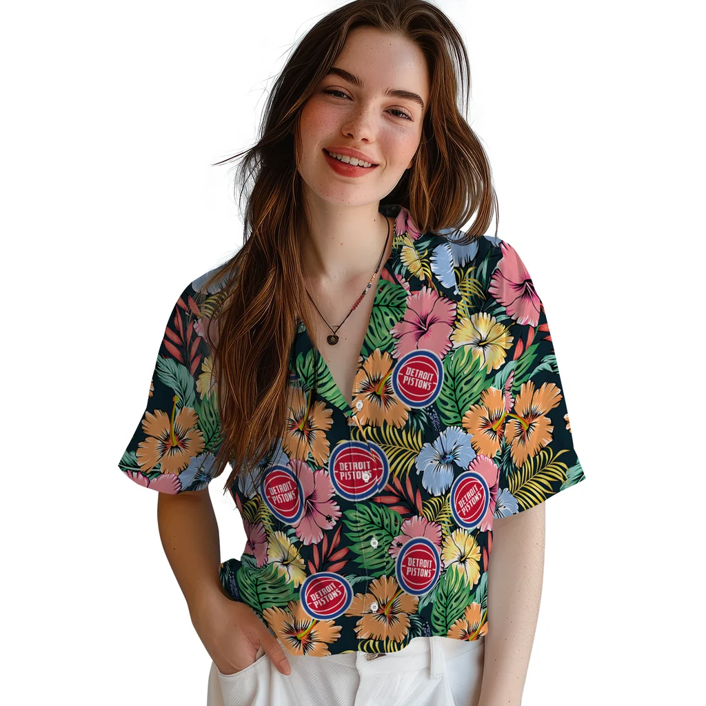Detroit Pistons Hawaiian Shirt - Brilliant Hibiscus Garden detroit pistons brilliant hibiscus garden hawaiian shirts latest model