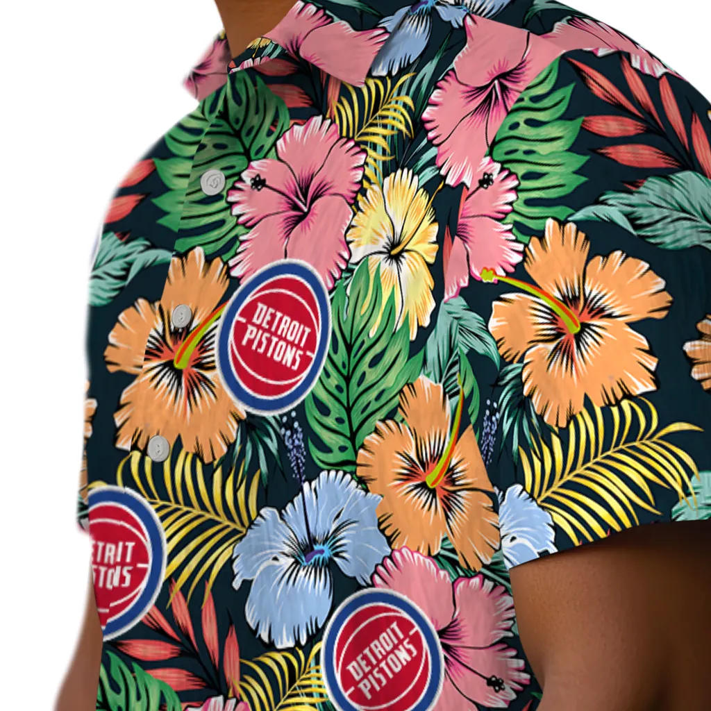 Detroit Pistons Hawaiian Shirt - Brilliant Hibiscus Garden detroit pistons brilliant hibiscus garden hawaiian shirts trendy