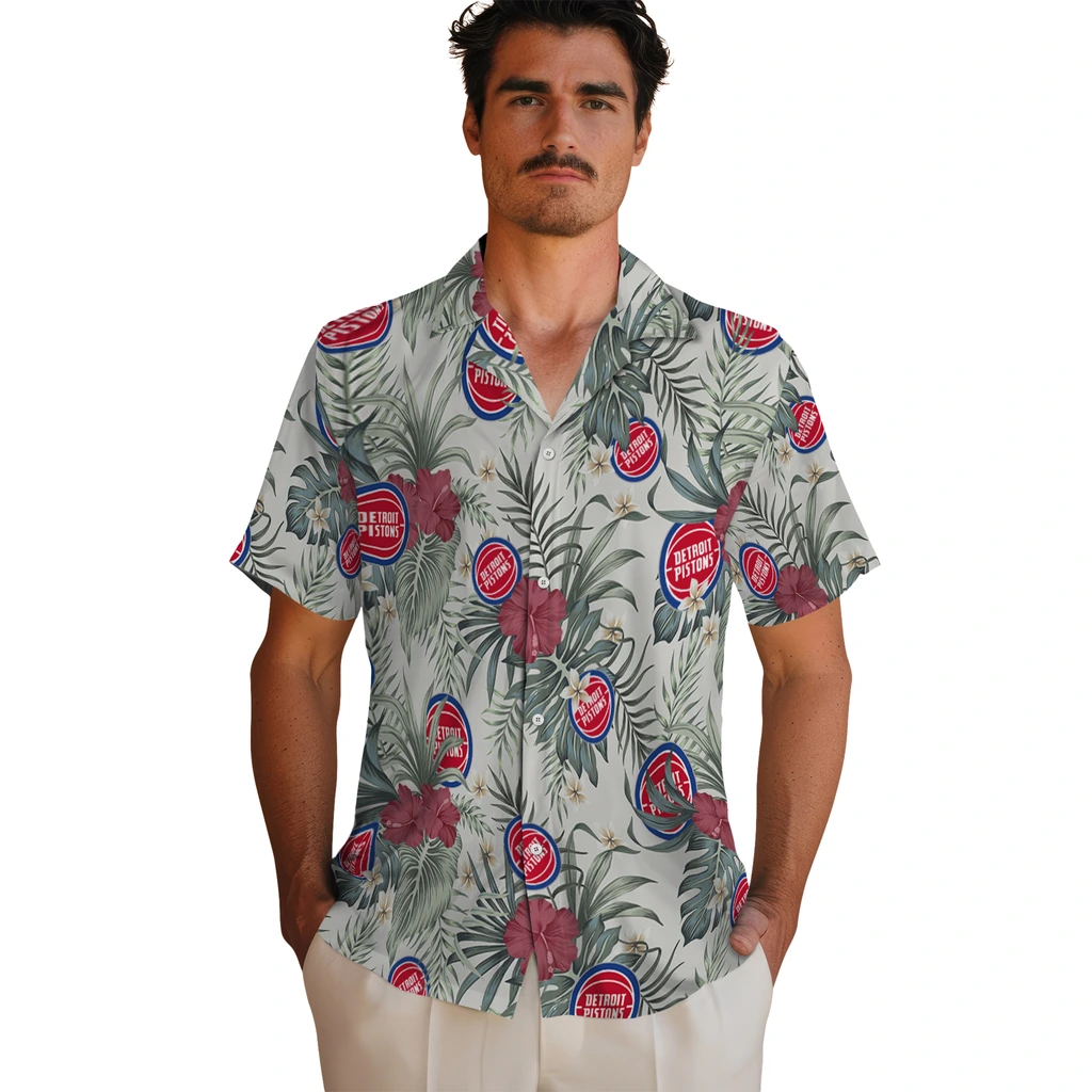 Detroit Pistons Hawaiian Shirt - Hibiscus Designs detroit pistons hibiscus designs beige hawaiian shirts fashion forward
