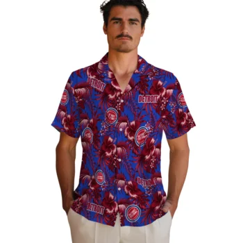 detroit pistons hibiscus exotic red hawaiian shirts fashion forward