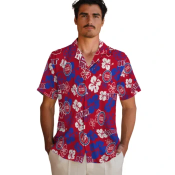 detroit pistons hibiscus bloom red hawaiian shirts fashion forward
