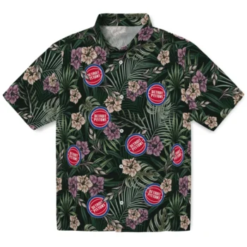 detroit pistons hibiscus leaves pattern green hawaiian shirts best selling