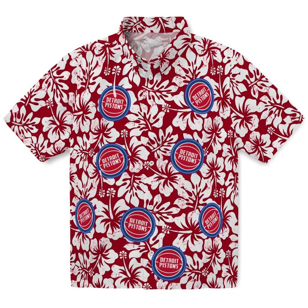 Detroit Pistons Hawaiian Shirt - Hibiscus Motif detroit pistons hibiscus motif red white hawaiian shirts best selling