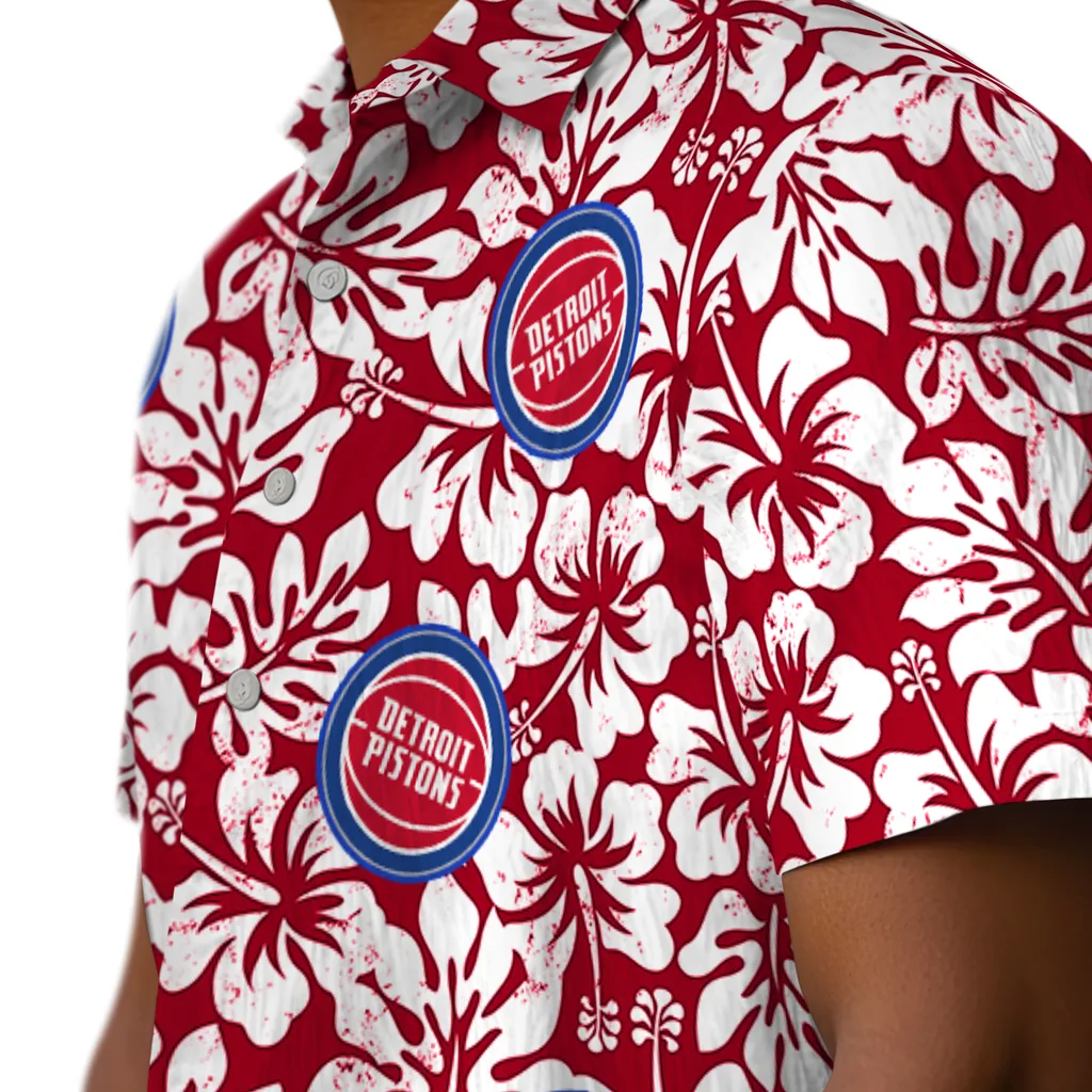 Detroit Pistons Hawaiian Shirt - Hibiscus Motif detroit pistons hibiscus motif red white hawaiian shirts trendy