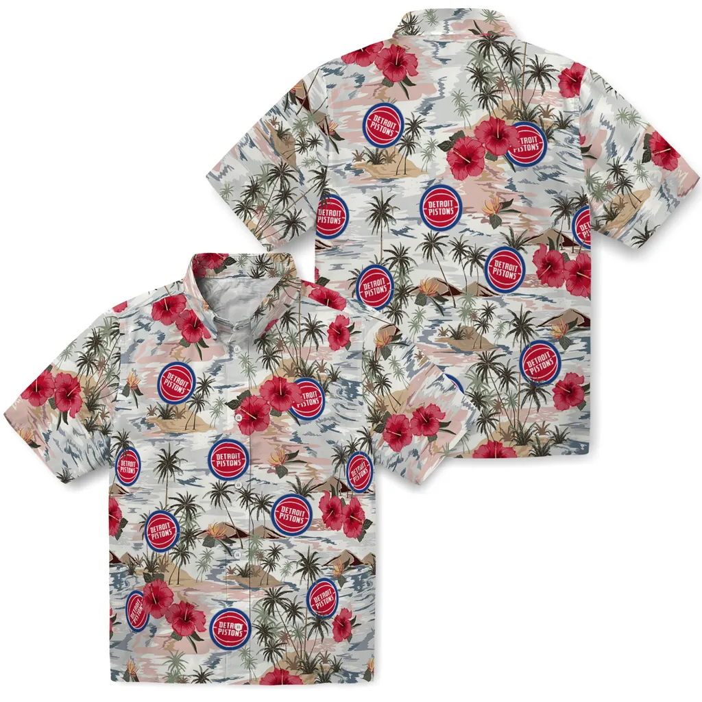 Detroit Pistons Hawaiian Shirt - Hibiscus Seaside detroit pistons hibiscus seaside white hawaiian shirts high quality