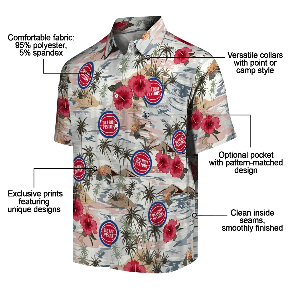 Detroit Pistons Hawaiian Shirt - Hibiscus Seaside detroit pistons hibiscus seaside white hawaiian shirts new arrival