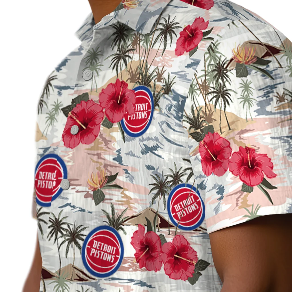 Detroit Pistons Hawaiian Shirt - Hibiscus Seaside detroit pistons hibiscus seaside white hawaiian shirts trendy