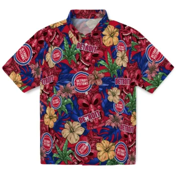 detroit pistons tiki jungle red hawaiian shirts best selling