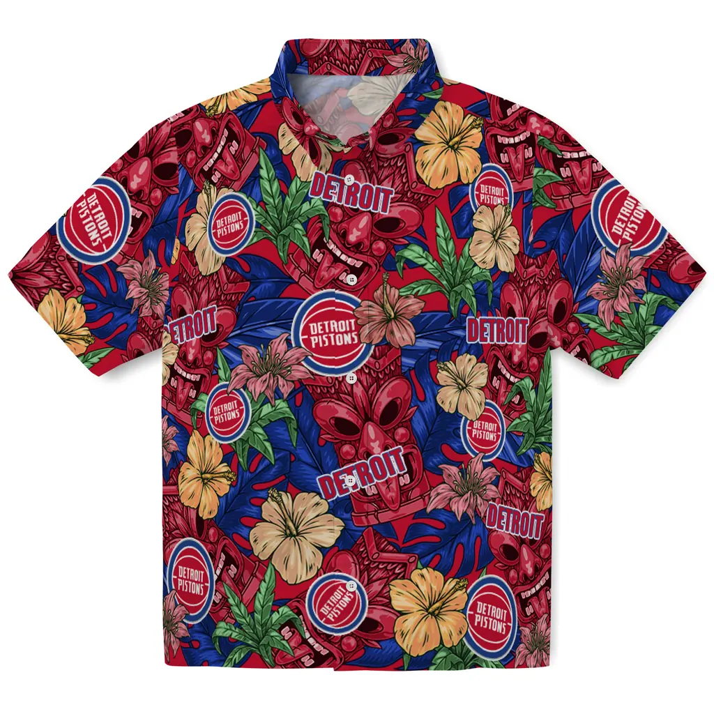 Detroit Pistons Hawaiian Shirt - Hibiscus Tiki Jungle detroit pistons tiki jungle red hawaiian shirts best selling