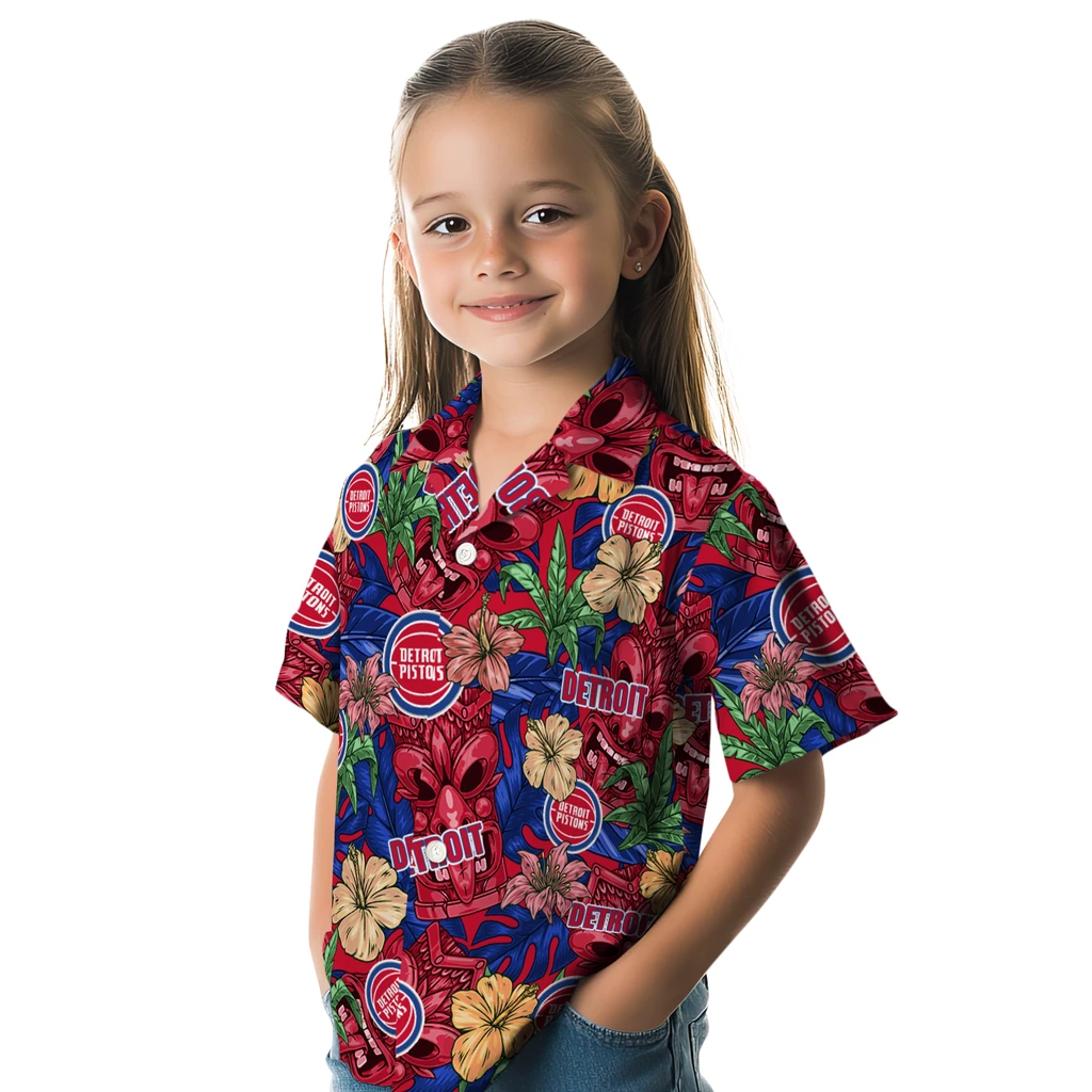 Detroit Pistons Hawaiian Shirt - Hibiscus Tiki Jungle detroit pistons tiki jungle red hawaiian shirts premium grade