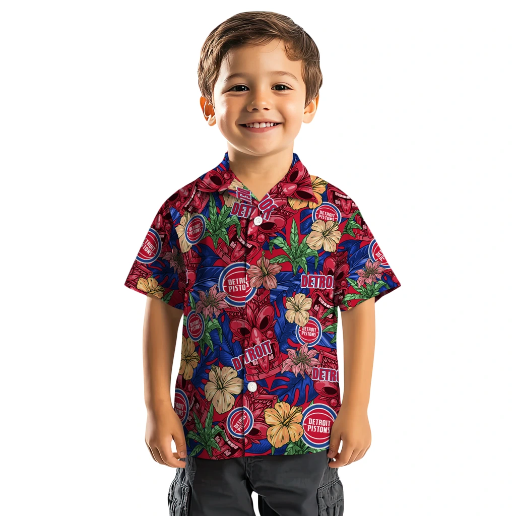 Detroit Pistons Hawaiian Shirt - Hibiscus Tiki Jungle detroit pistons tiki jungle red hawaiian shirts top rated