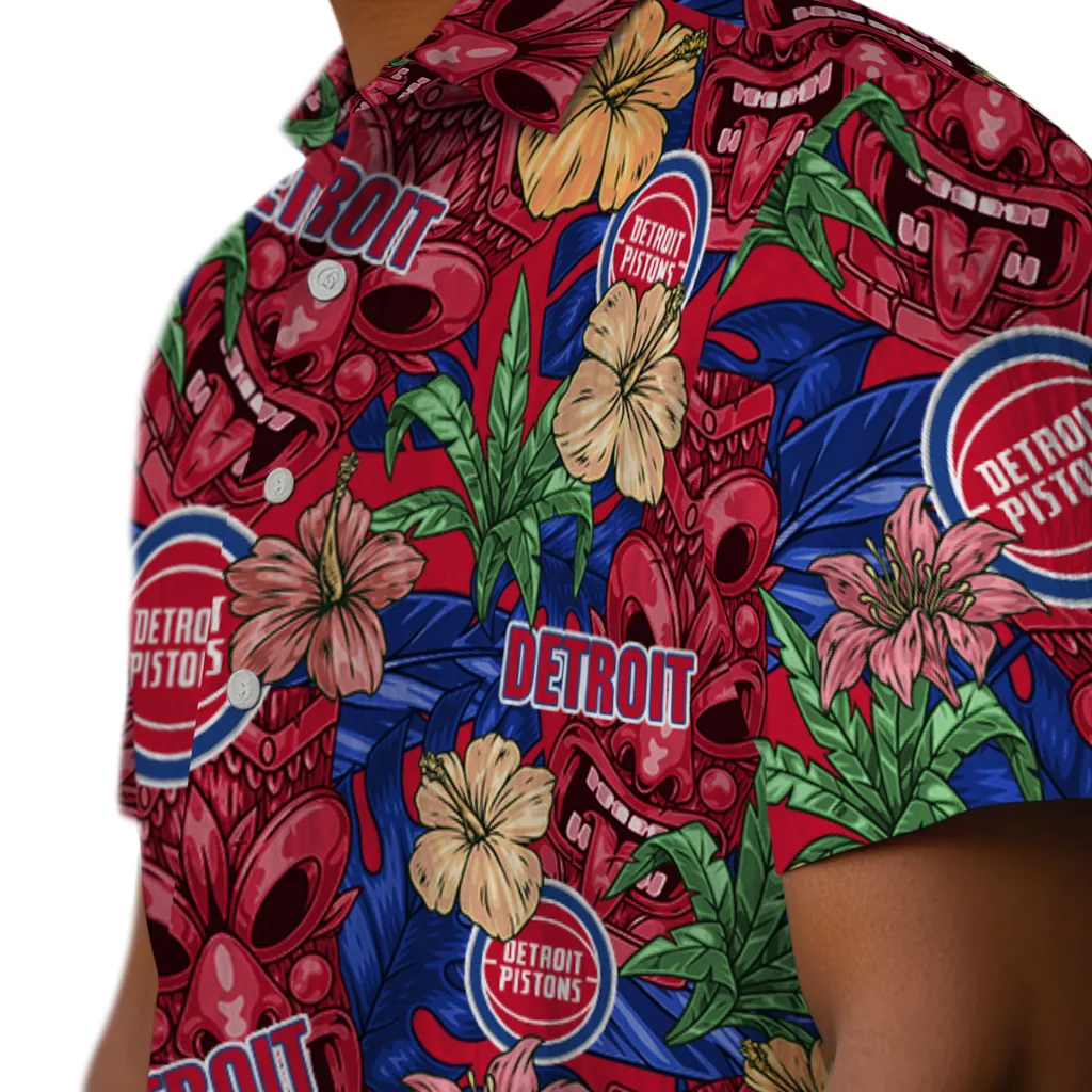Detroit Pistons Hawaiian Shirt - Hibiscus Tiki Jungle detroit pistons tiki jungle red hawaiian shirts trendy