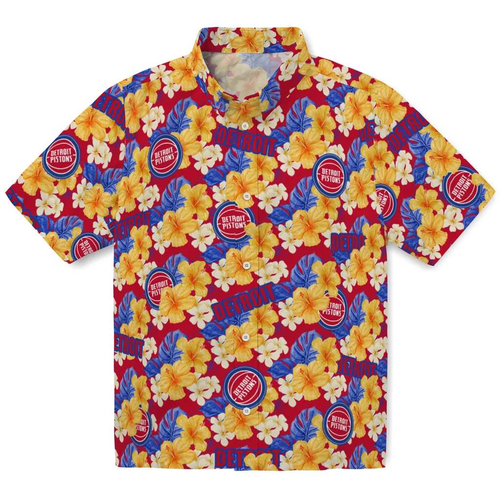 Detroit Pistons Hawaiian Shirt - Hibiscus Tropics detroit pistons hibiscus tropics red yellow hawaiian shirts best selling