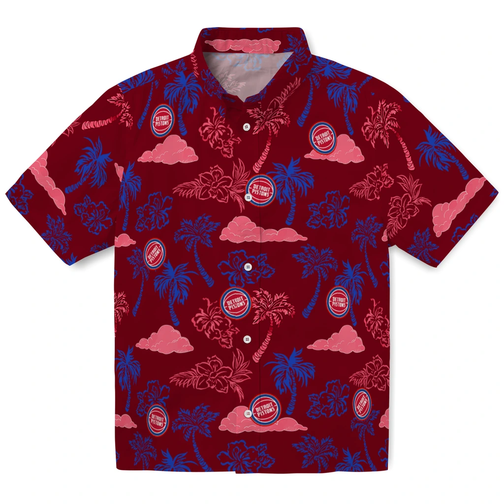Detroit Pistons Hawaiian Shirt - Palm And Clouds detroit pistons palm and clouds red hawaiian shirts best selling