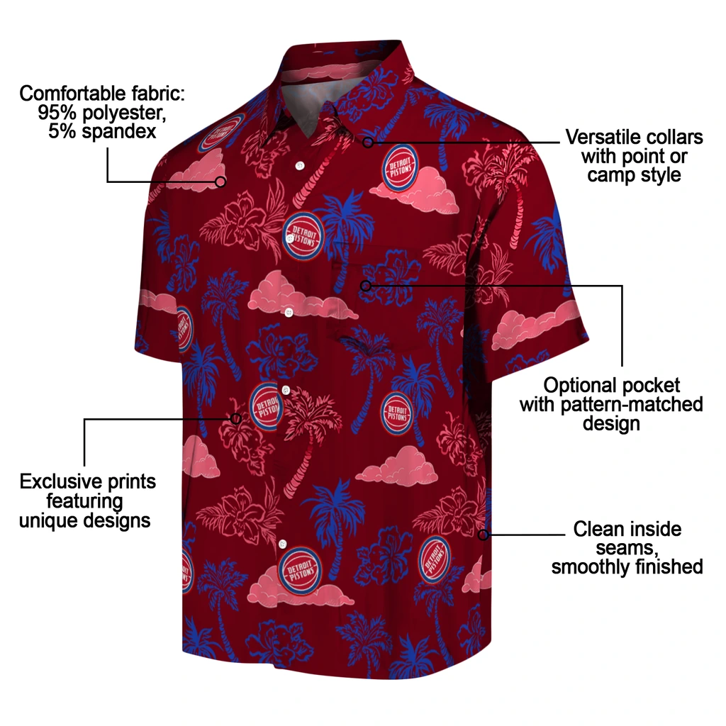 Detroit Pistons Hawaiian Shirt - Palm And Clouds detroit pistons palm and clouds red hawaiian shirts new arrival