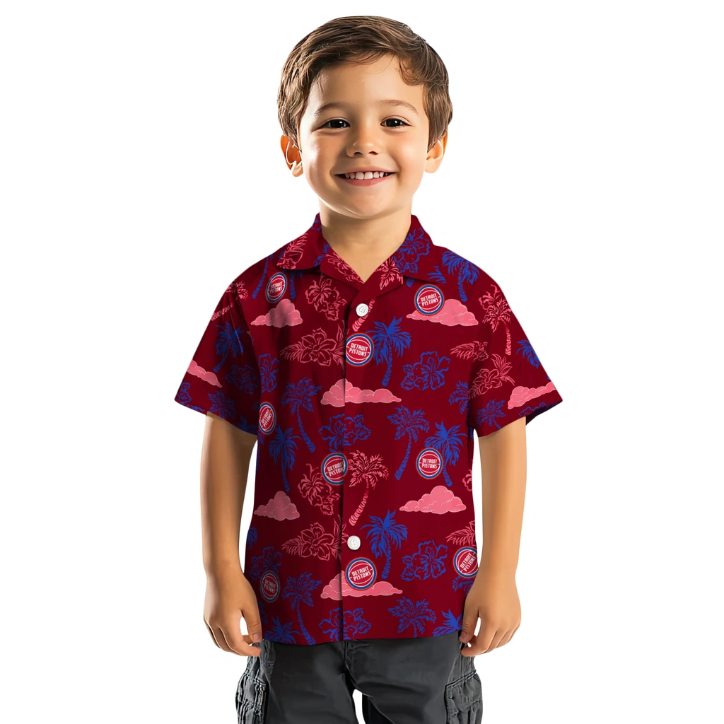 Detroit Pistons Hawaiian Shirt - Palm And Clouds detroit pistons palm and clouds red hawaiian shirts top rated