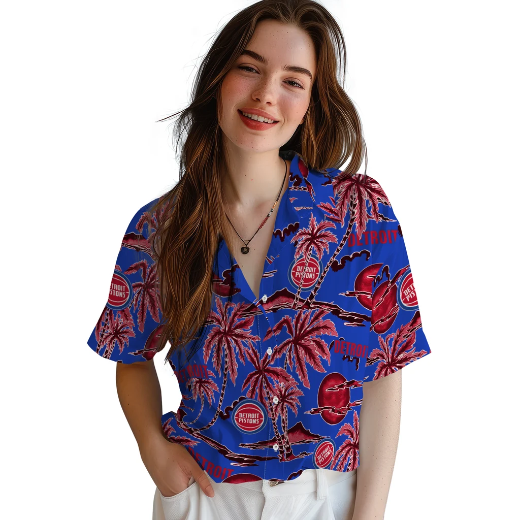 Detroit Pistons Hawaiian Shirt - Palm Sunset detroit pistons palm sunset hawaiian shirts latest model