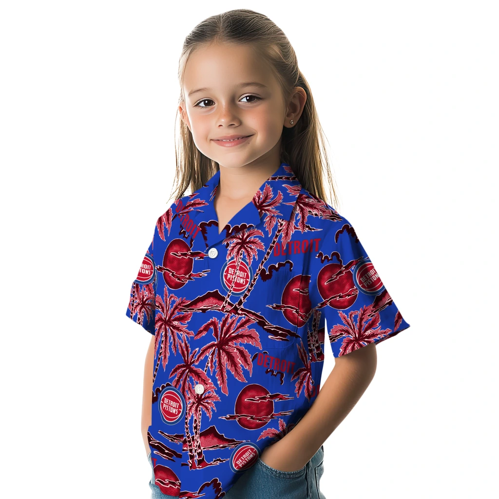 Detroit Pistons Hawaiian Shirt - Palm Sunset detroit pistons palm sunset hawaiian shirts premium grade