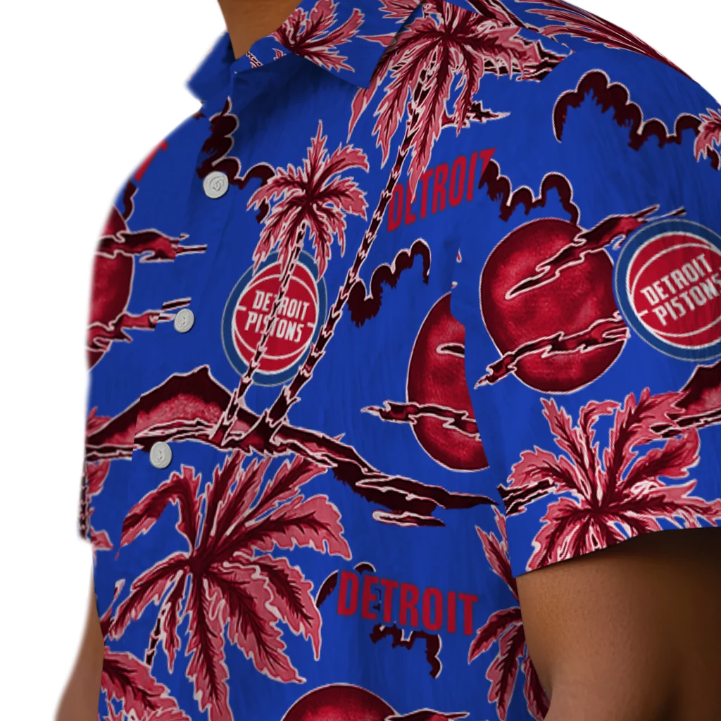 Detroit Pistons Hawaiian Shirt - Palm Sunset detroit pistons palm sunset hawaiian shirts trendy