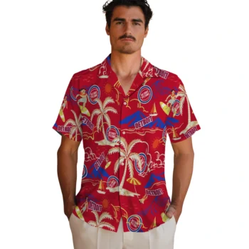 detroit pistons palm tree island red hawaiian shirts fashion forward