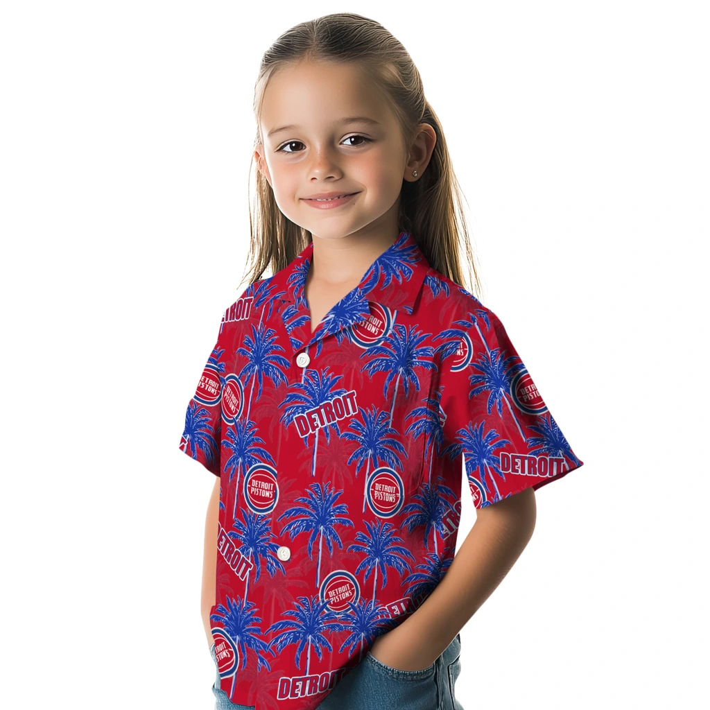 Detroit Pistons Hawaiian Shirt - Palm Tree Motif detroit pistons palm grove red hawaiian shirts premium grade