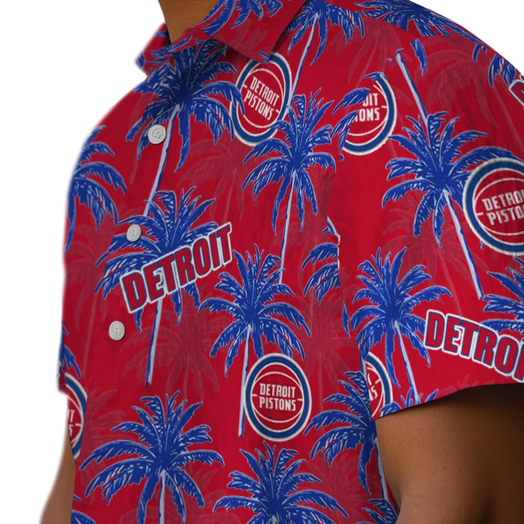Detroit Pistons Hawaiian Shirt - Palm Tree Motif detroit pistons palm grove red hawaiian shirts trendy