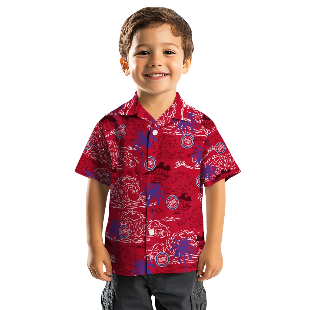 Detroit Pistons Hawaiian Shirt - Wave Palm detroit pistons wave palm red hawaiian shirts top rated