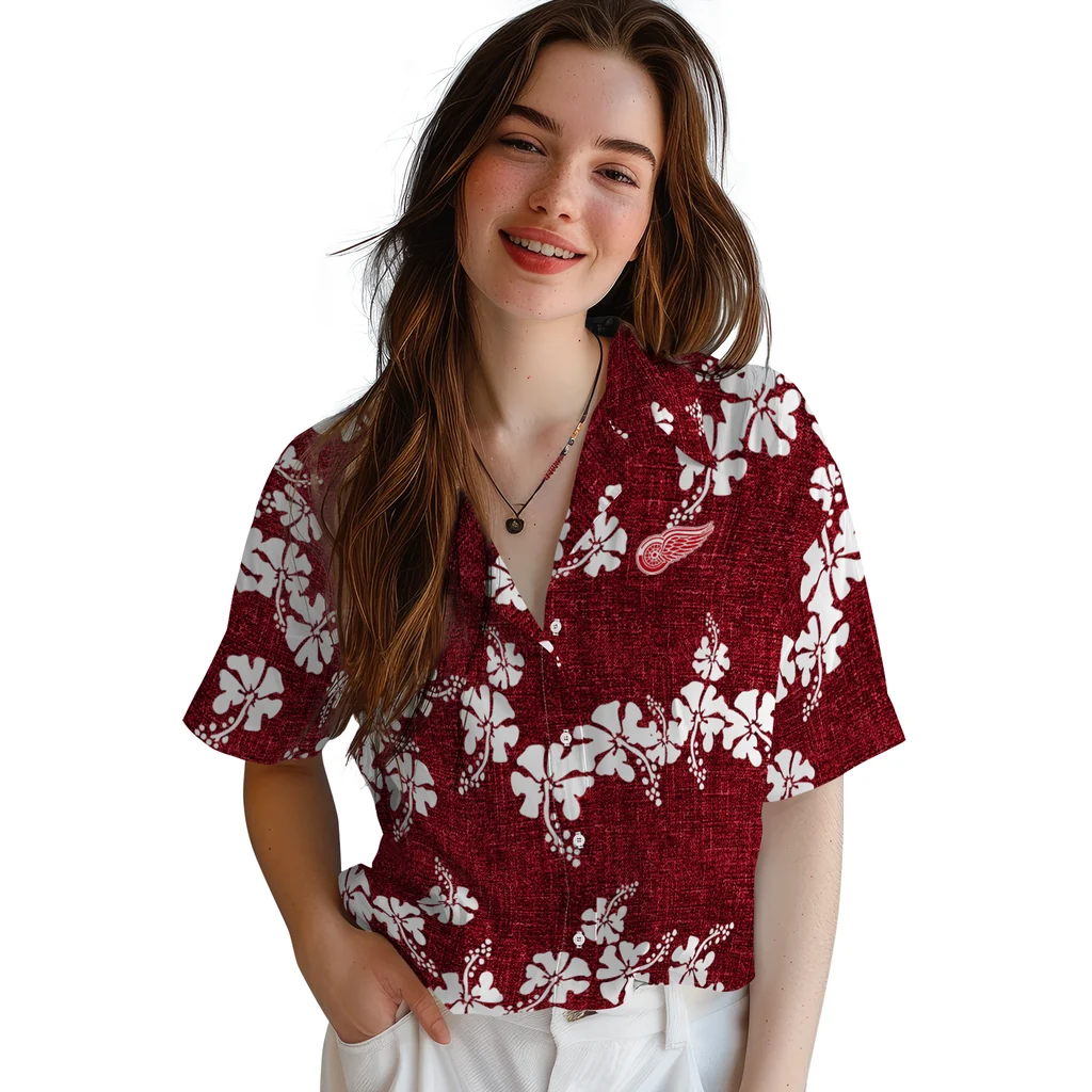 Detroit Red Wings Hawaiian Shirt - 50th State Flower detroit red wings hibiscus petals red hawaiian shirts latest model