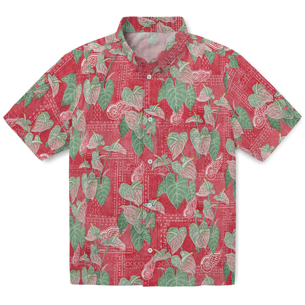 Detroit Red Wings Hawaiian Shirt - Anthurium Overlay detroit red wings anthurium overlay red hawaiian shirts best selling