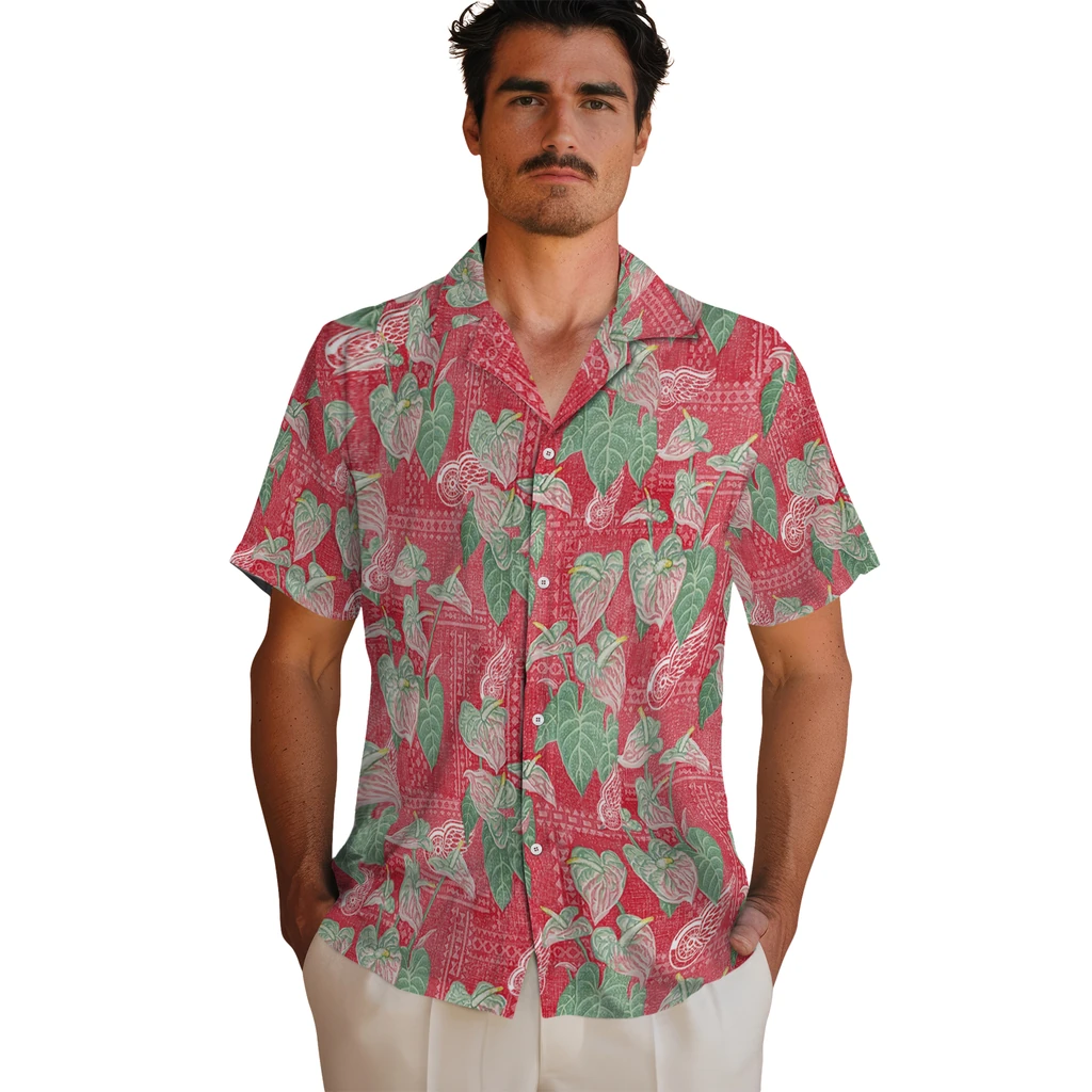 Detroit Red Wings Hawaiian Shirt - Anthurium Overlay detroit red wings anthurium overlay red hawaiian shirts fashion forward