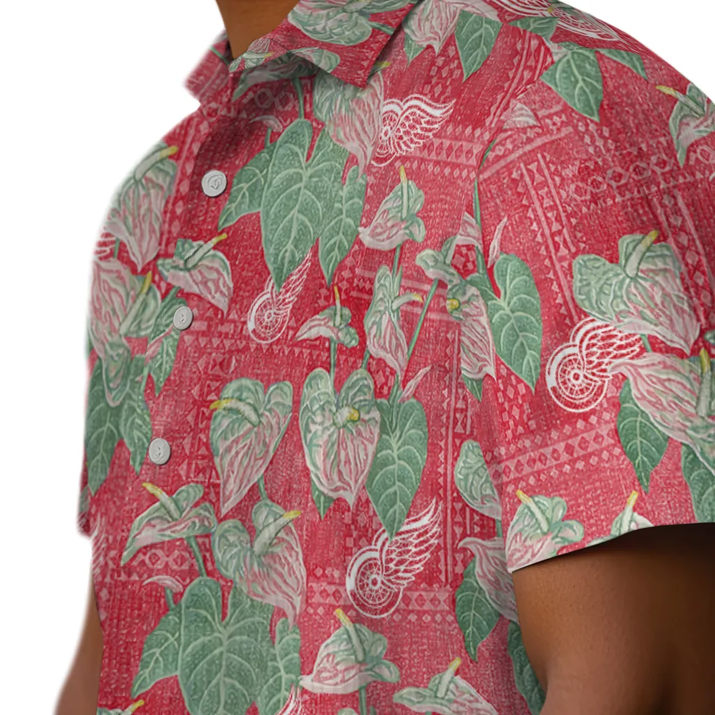 Detroit Red Wings Hawaiian Shirt - Anthurium Overlay detroit red wings anthurium overlay red hawaiian shirts trendy