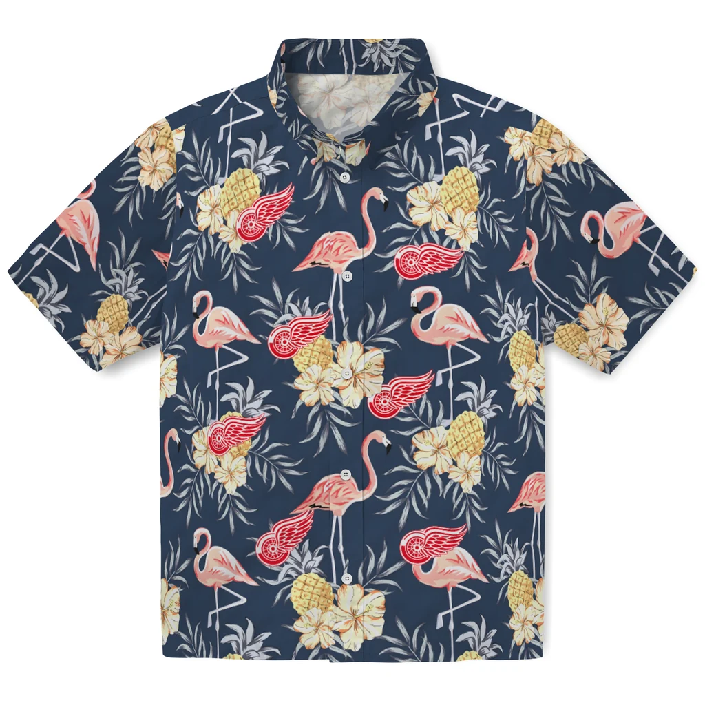 Detroit Red Wings Hawaiian Shirt - Flamingo Hibiscus detroit red wings flamingo hibiscus navy hawaiian shirts best selling