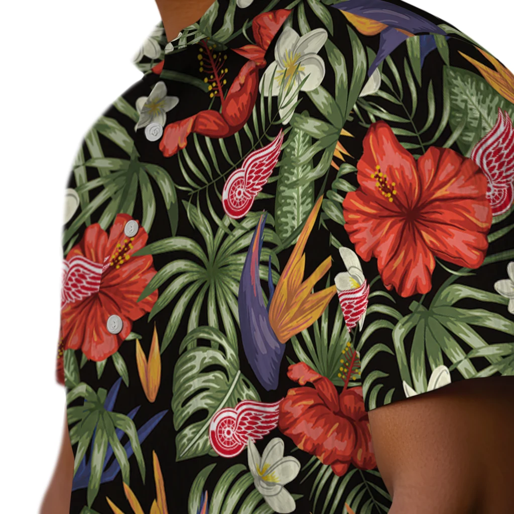 Detroit Red Wings Hawaiian Shirt - Hawaii Floral Hibiscus detroit red wings hibiscus bird hawaiian shirts trendy